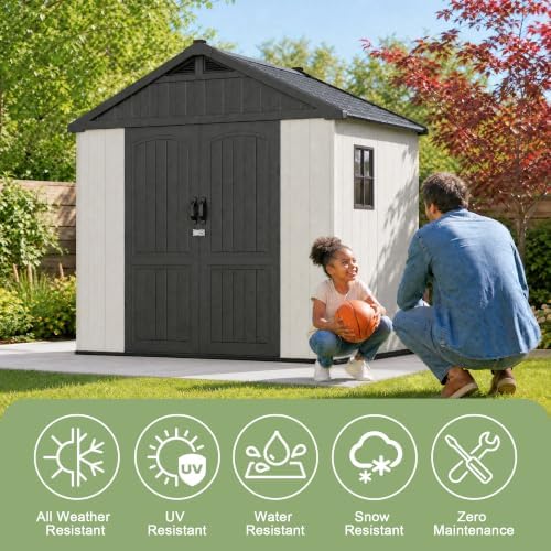 Greesum 8x6 FT Resin Outdoor Storage Shed with Floor, Beige