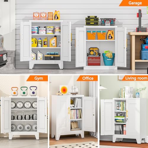 Small Locking Cabinet, Metal Storage Cabinet with Doors and 2 Shelves