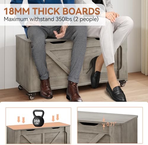 GarveeHome Storage Chest, 39.4" Wooden Storage Bench with 4 Wheels (Gray)