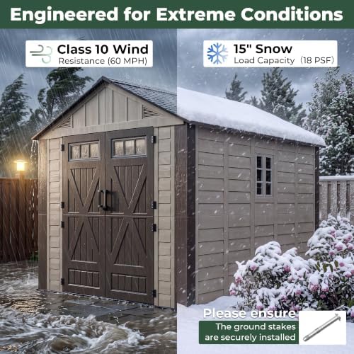 Resin Shed 8x12 FT Outdoor Storage Shed with Floor Included