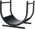 PHI VILLA 17 Inches Small Indoor/Outdoor Firewood Log Rack Log Hoop Bin Log Carrier for Firewood with Scrolls Fireplace Accessories,Decorative Black
