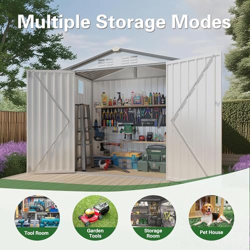 6x3.5 FT Outdoor Storage Shed, Small Metal Garden Shed with Window, Outside Tool Sheds with Lockable Hinged Doors, Waterproof Storage Building with 4 Air Vents for Backyard, Patio, Lawn, White