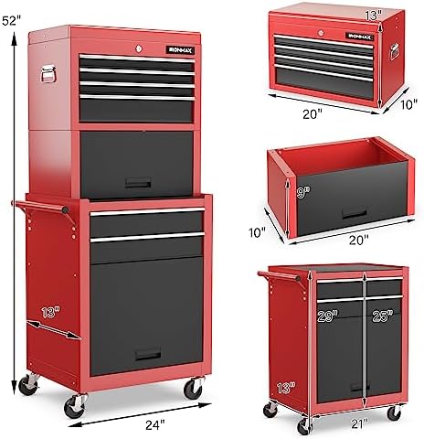 IRONMAX Tool Cabinet on Wheels, 6-Drawer Lockable Rolling Tool Chest, Red