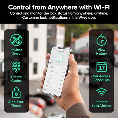 Wyze Auto-Lock Bolt v2, Fingerprint Keyless Entry Smart Lock, AI Learning Scanner with Wi-Fi Front Door Lock Deadbolt, Auto-Lock, 8 Months Battery, BHMA2, IP53, Anti-Peep Keypad, Backup Keys