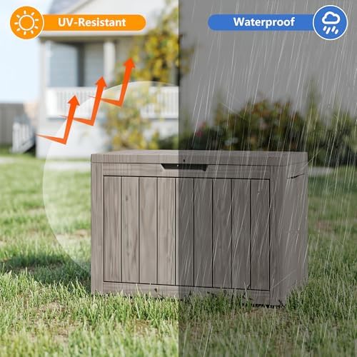 35 Gallon outdoor cushion storage deck boxes outdoor waterproof, package delivery boxes for outside, Outdoor Storage Lockable for Patio Furniture, Garden Tools and Pool Supplies, Light Brown