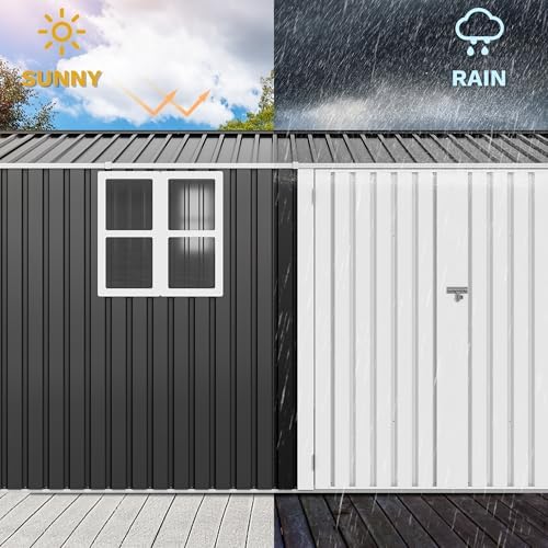 DWVO 12x8 FT Outdoor Storage Shed, Metal w/Lock & Window - Gray/White