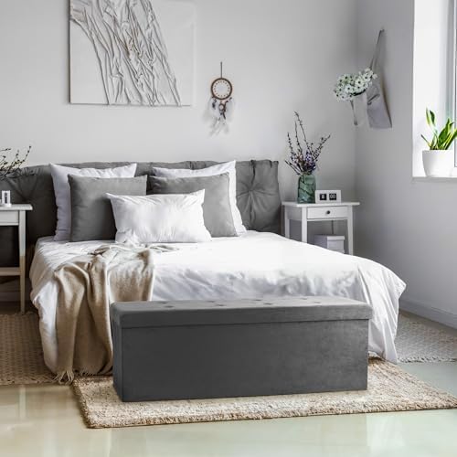 Sorbus Collapsible Storage Ottoman Bench (Grey, Large (15” x 43” x 15”))