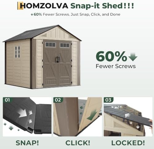 Resin Shed 8x8 FT Outdoor Storage Shed with Floor Included