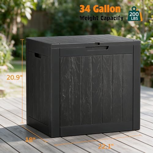 NUNU LAB 34 Gal Outdoor Storage Box Waterproof Lockable,Deck Box,Black