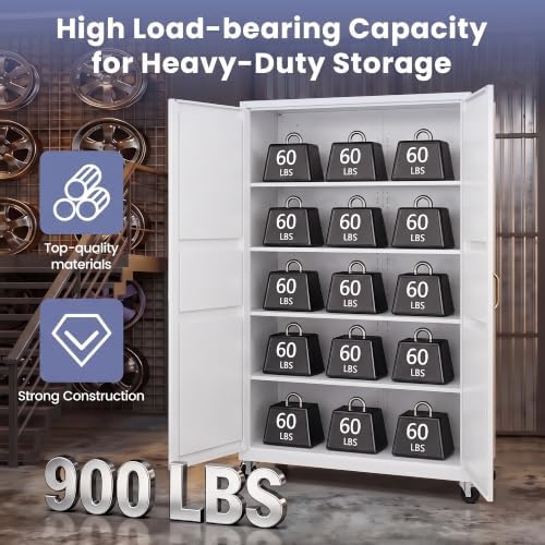Metal Garage Storage Cabinet with Wheels, Wide & Deep Storage Cabinet with Door and Adjustable Shelves, 71" Rolling Tool Cabinet for Garage, Basement, Home Office