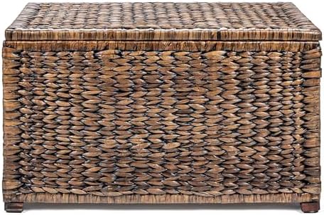 happimess Anada 30" Storage Trunk Wicker Weave Water Hyacinth, Brown Wash