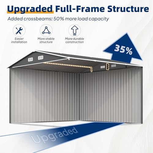 UDPATIO 10X10 FT Outdoor Storage Shed, Metal Shed for Patio&Garden,Grey