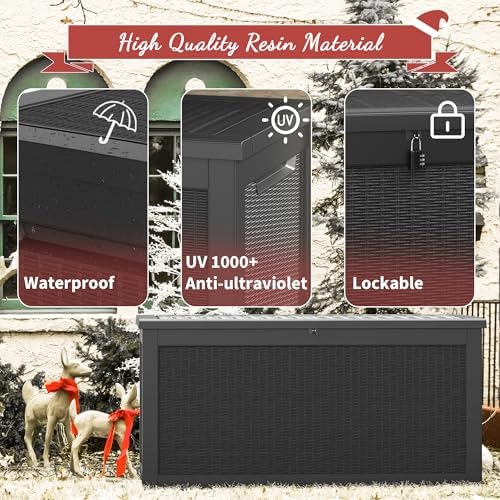 340 Gal Deck Box, Outdoor Storage Box Waterproof Lockable, Gas Lift,Black