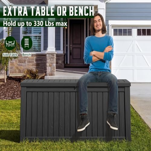 151 Gal Deck Box, Outdoor Storage Box Waterproof Lockable, Gas Lift,Black