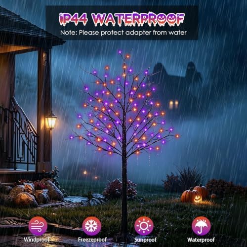 Set of 3 Lighted Black Halloween Tree Lights 4/5/6FT 300 LED Orange Purple