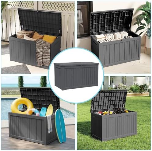 Outdoor Waterproof Resin Storage Deck Box Lockable Outside Bench UV Resistant Bin Patio Porch Furniture Pool Float Garden Tool Cushion (Black, 280 Gallon)