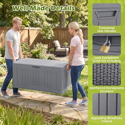 Tangkula 80 Gallon Outdoor Storage Box with Gas Struts & Lockable Lid