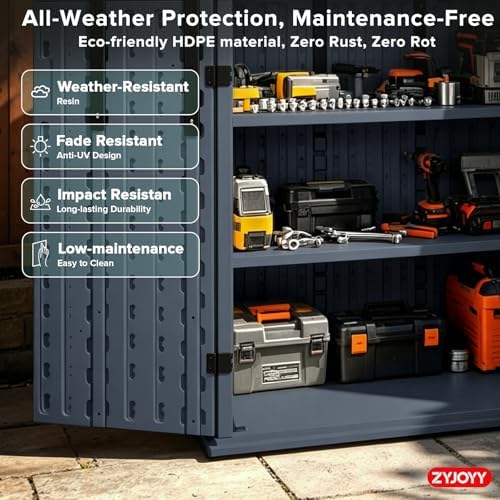 ZYJOYY Outdoor Storage Cabinet with 4 Shelves, 31.5" x 23.23" x 66.22" Grey Waterproof Resin Vertical Tool Shed, Lockable 30 cu.ft. Storage Shed for Patio, Garden, Yard