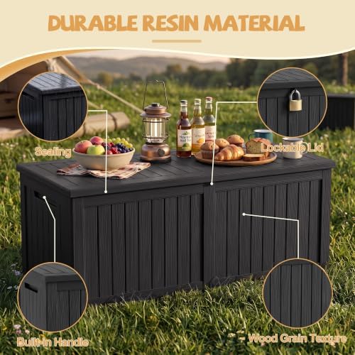 EFU Outdoor Storage Box Waterproof 390 Gal Gen 2 Resin Deck Box Gas Struts