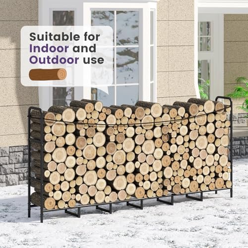 Heavy Duty Firewood Rack, Metal Log Holder for Fireplace, 8FT
