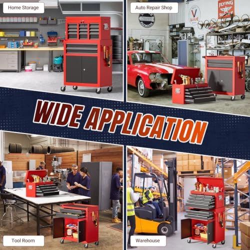 10-Drawer Rolling Tool Chest with wheels, Lockable 2-in-1 Tool Box