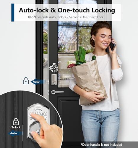 TEEHO TE002 Fingerprint Deadbolt with Keypad for Front Door, Satin Nickel