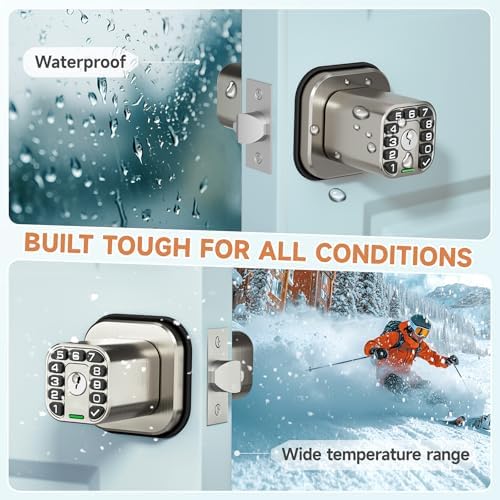 Richelock Square Door Knob with Keypad, Keylees Entry Door Lock with Cylinder, Auto Lock, Waterproof & Weatherproof Code Doorknob for Outdoor & Indoor, Bedroom, Entry Door,Office -Satin Nickel