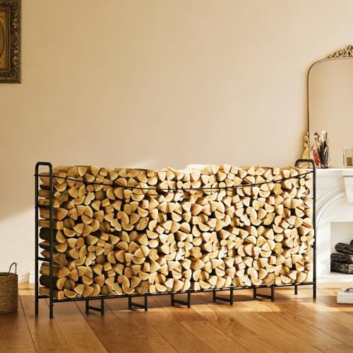 Heavy Duty Firewood Rack, Metal Log Holder for Fireplace, 8FT
