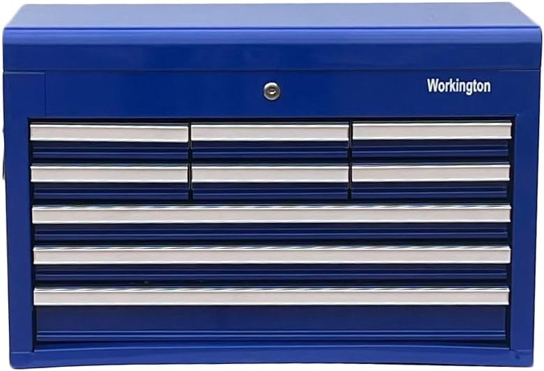 Workington Professional Industrial Portable Metal Tool Chest with 9 Drawers, 26" 9-Drawer Tool Chest Cabinet with Ball Bearing Drawer Slides, Steel Tool Storage Box Organizer 4016 Blue