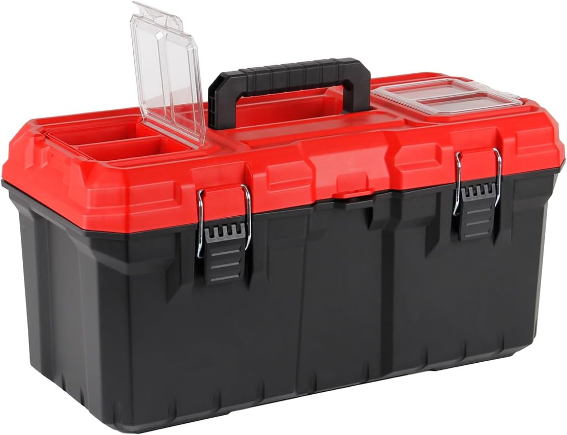 Tools Box, Deep Lockable Toolbox, 21.73 * 10.87 * 10.63" Durable Tool Boxes Storage, with Removable Inner Tray
