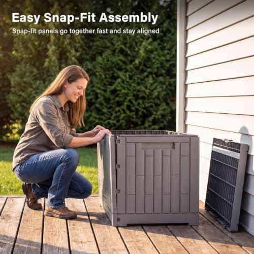 EAST OAK Outdoor Storage Box, 80 Gallon Deck Box, Waterproof Resin Storage Bin for Patio Cushions, Gardening Tools, Lockable, UV Resistant, Ash Grey