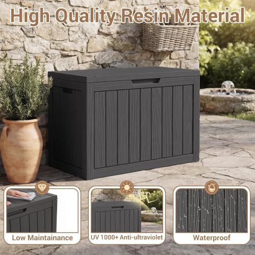 DRATO 60Gal Weatherproof Resin Deck Box, Black Lockable Outdoor Storage Bin