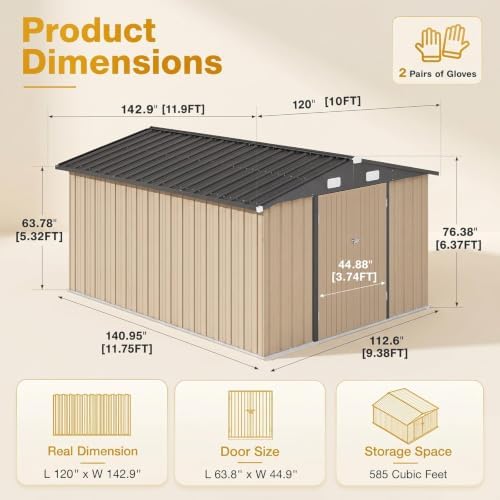 10x12FT Outdoor Storage Shed with Floor Brown