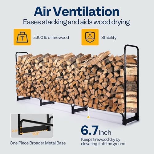 VIVOHOME 10 ft Heavy Duty Firewood Rack Outdoor with Cover, Black