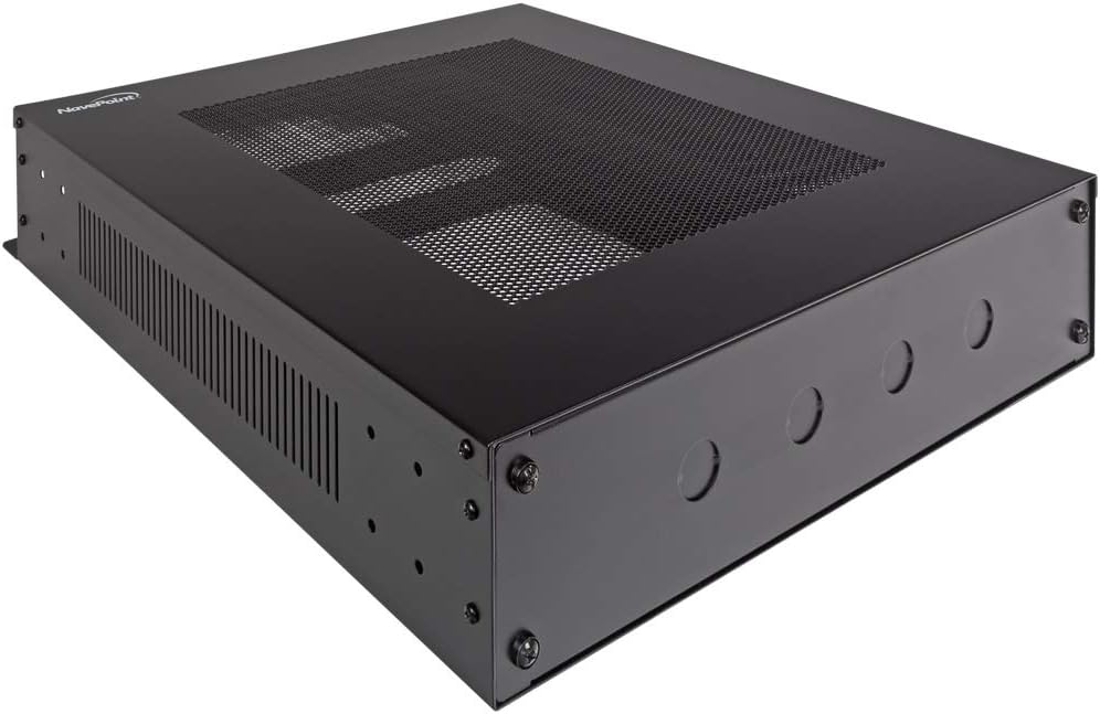 navepoint 2u vertical wall mountable server rack, black, side view