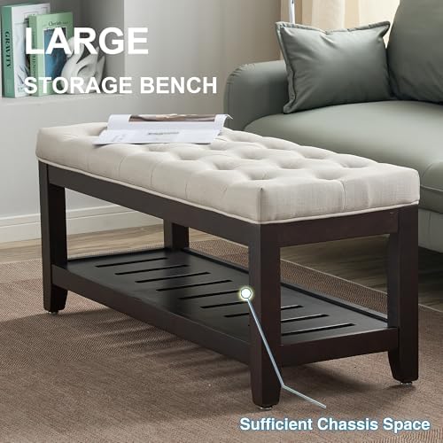 44" Entryway Bench with Shoe Storage, Upholstered, 500 LBS