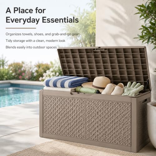 Outdoor Storage Box Resin Deck Box Waterproof Gray Petal 126 Gallon