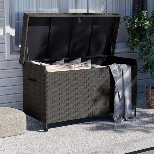 Grand patio 170 Gallon Deck Storage Box Deck Box Outdoor Storage Box Indoor Wicker Storage Bin Patio Storage Box for Patio Furniture Cushions Garden Tools Pool Accessories, Dark Brown