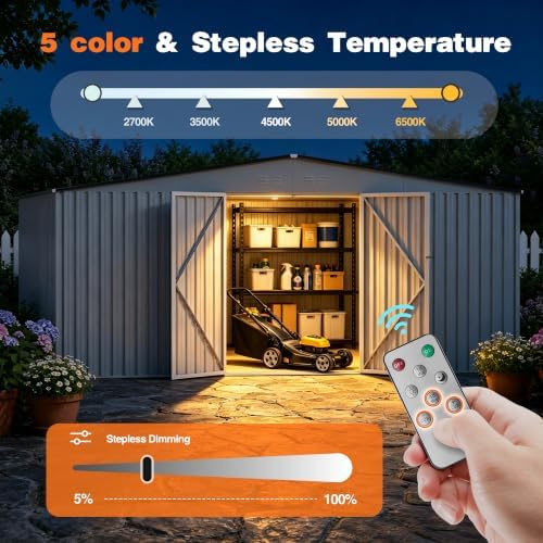 14 x 12 FT Outdoor Storage Shed, Heavy-Duty Galvanized Steel Tool Shed with Reinforced Frame, 2Magnetic Light, Lockable Double Door & Side Vents for Backyard Large Equipment, Gray