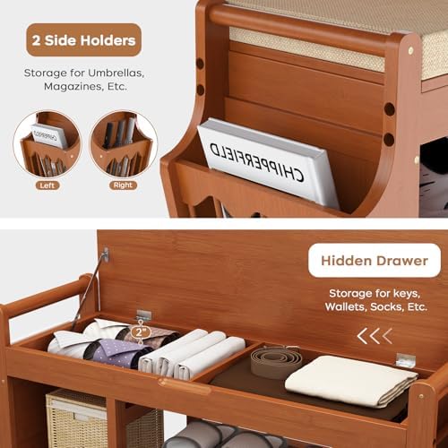 47.2in Shoe Bench Entryway - Bamboo Shoe Rack Bench with Storage, Shoe Rack