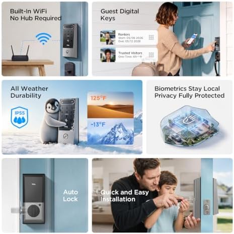 TCL Smart Lock, Palm Vein Keyless Entry Deadbolt with Matter Over Thread