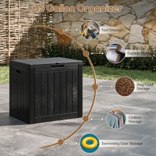 NUNU LAB 35 Gal Outdoor Storage Box Waterproof Lockable,Deck Box,Black