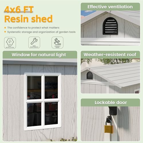 Patiowell 4x6 FT Plastic Outdoor Storage Shed with Floor, Light Gray