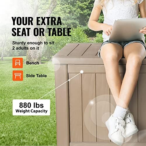 VEVOR Deck Box, 120 Gallon Outdoor Storage Box, 56.3" x 26.6" x 23.8", Waterproof PP Deckbox with Aluminum Alloy Padlock, for Patio Furniture,Garden Tools, Outdoor Cushions, Gray