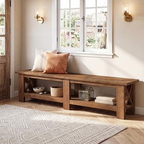 70.87" Solid Wood Entryway Shoe Bench, Extra Long Storage Bench