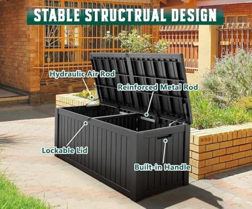 151 Gal Deck Box, Outdoor Storage Box Waterproof Lockable, Gas Lift,Black