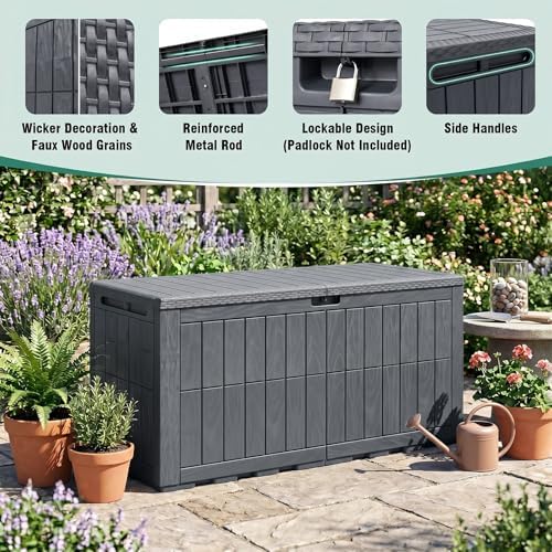 Tangkula 120 Gallon Waterproof Outdoor Storage Box with Lockable Lid