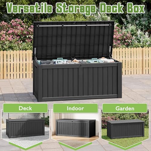 Outdoor Storage Waterproof Deck Box for Patio (150 Gallon, Black)