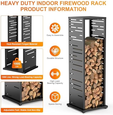 4ft Firewood Rack Indoor, Wood Rack, Metal, 1000 lbs (Rectangle)