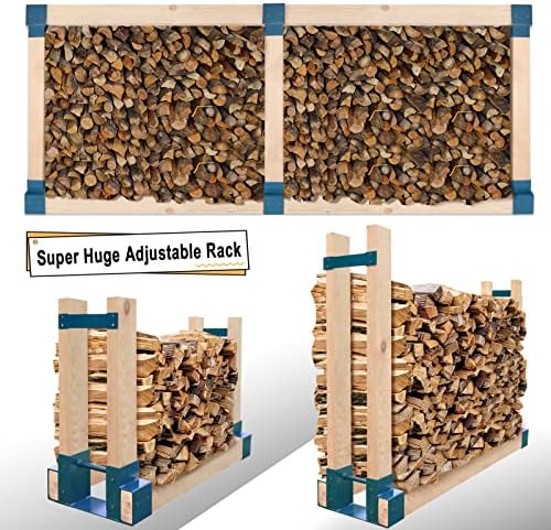 MOFEEZ Outdoor Firewood Log Storage Rack 2x4 Bracket Kit, Fireplace Wood Storage Holder, Adjustable to Any Length - Dark Blue, Two Bases